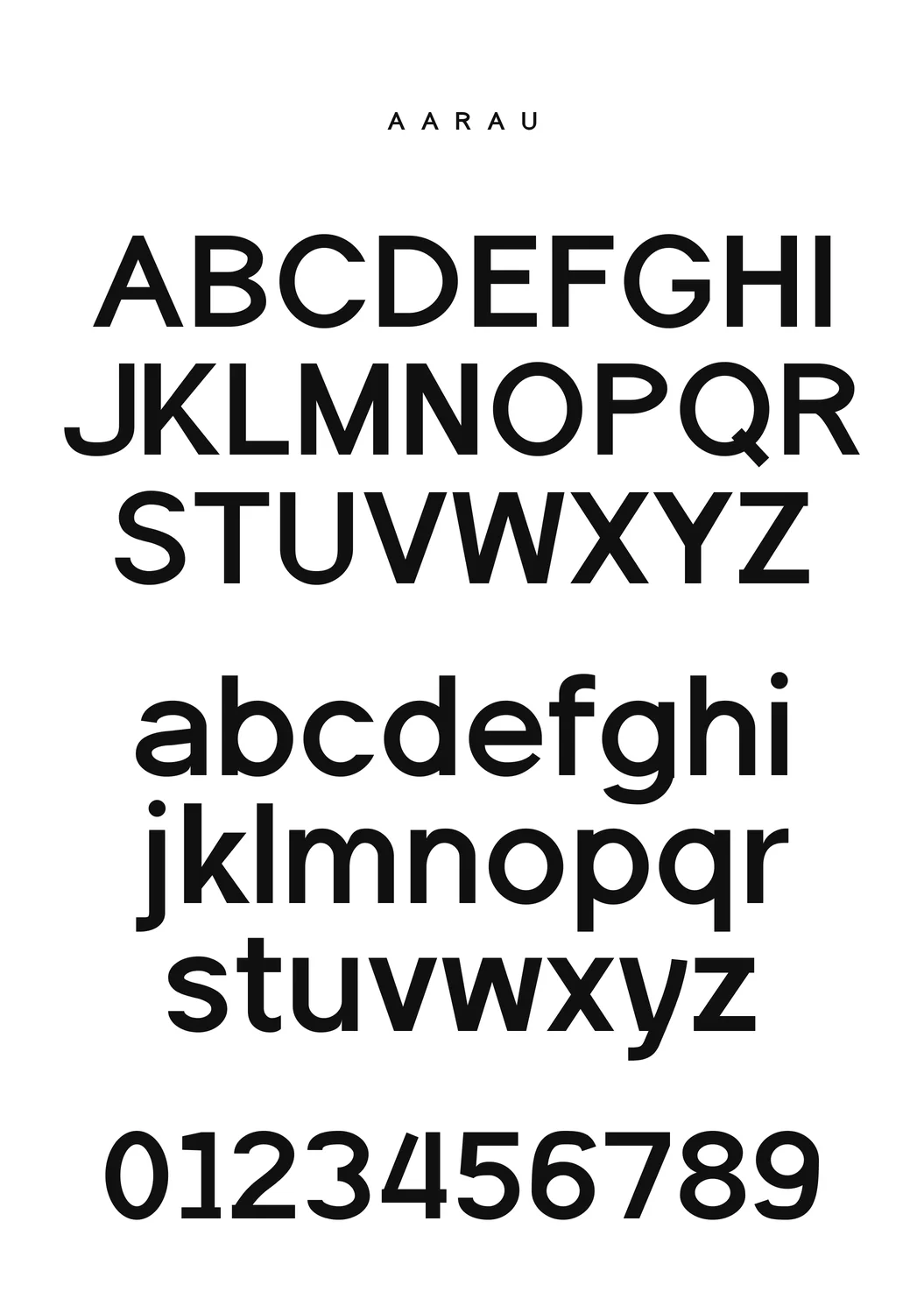 Aarau reference poster with large lowercase g and measurement annotations